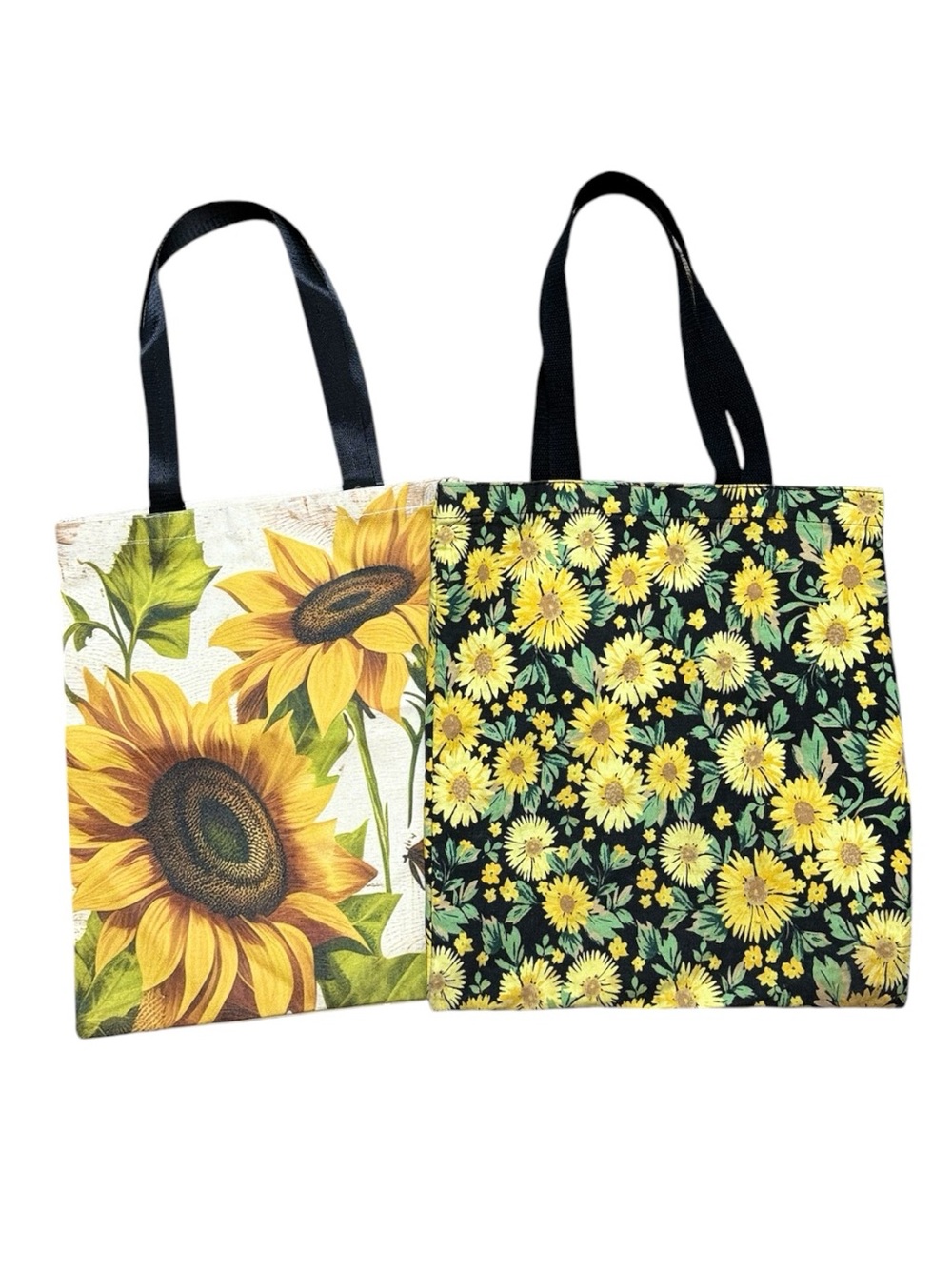 2 Sunflower Tote Bags Canvas Shopping Summer Bundle Set
